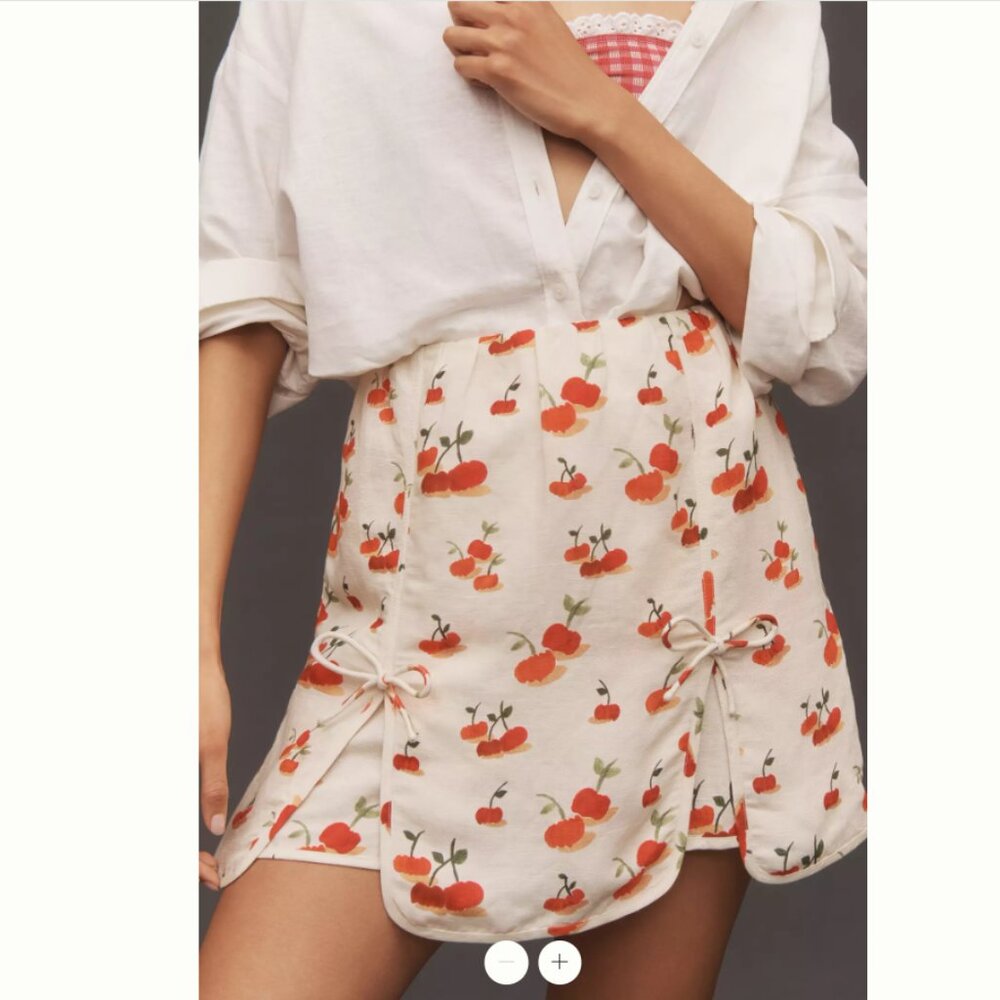 Farm Rio x Anthropologie Cherry Linen Blend Skort - S - NWT - Picture 3 of 6